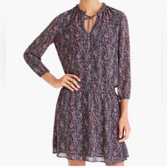 Flirty Floral Dress, Navy with Pink, Women's Size 2 (XS) J. Crew Mercantile - Picture 2 of 12